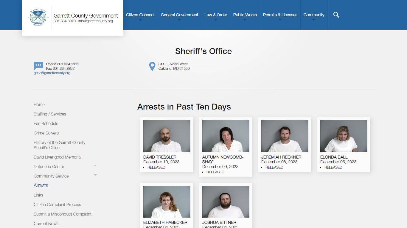 Arrest Log - Garrett County Government
